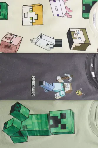 3'li Bosma futbolka - To'q kulrang/Minecraft - H&M (1)