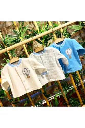 3'li Kadife Bebek Hırka Takım Puan-Mavi 