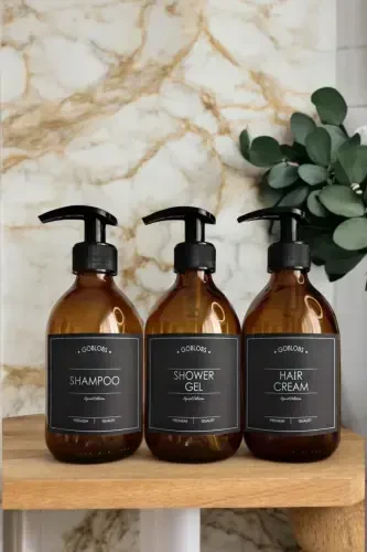 3'li Set 300ml Shisha Amber Etiketli Shampoo & Shower Gel & Hair Cream Qora-qora(shampoo shower gel hair cream) - 2