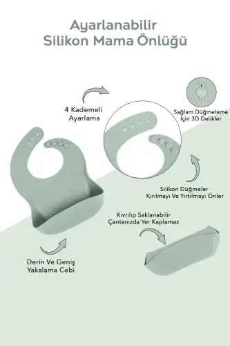 3'li Silikon Oziqlantirish Seti - Silikon So'lakdon, Vakuumli Tarelka, Tutqichli Stakan - Yashil - 4