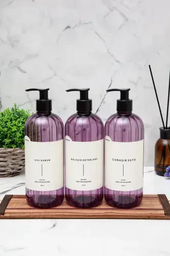 3'li Suyuq Sovun Idish Yuvish Vositası Kir Yuvish Vositası Etiketli Plastik Butilka Oshxona To'plami Binafsha Sovun Idishi 500ml-BINA - 3