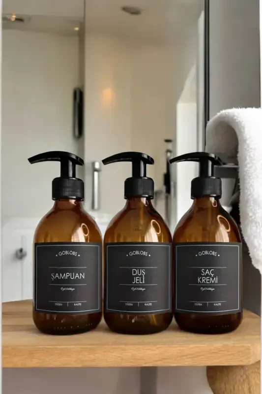 3'li to'plam 300ml Amber shampun & Dush jeli & Soch kremi Qora yorliqli shisha-qora (shampun dush jeli soch kremi) - GO BLOBS