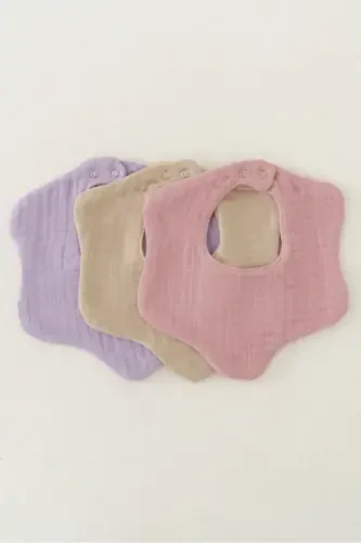 3'lü %100 Organik Pamuk 8 Katlı Multi Müslin Çiçek Kız Bebek Salya Mama Önlüğü,Yakalık (MODEL1) - 1