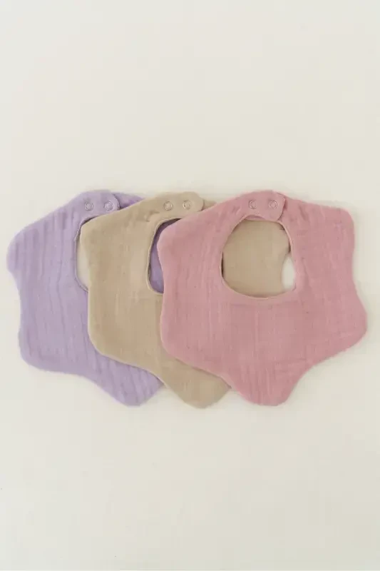 3'lü %100 Organik Pamuk 8 Katlı Multi Müslin Çiçek Kız Bebek Salya Mama Önlüğü,Yakalık (MODEL1) - 2