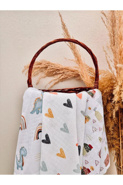 3'lü %100 Pamuklu Organik Müslin Bez Battaniye, Çok Amaçlı, 80x80 cm. , Yenidoğan baby-Mavi - 2