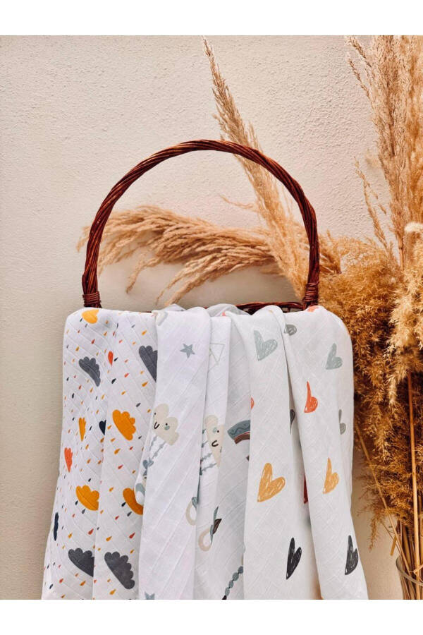 3'lü %100 Pamuklu Organik Müslin Bez Battaniye, Çok Amaçlı, 80x80 cm. , Yenidoğan baby-Ekru - 3