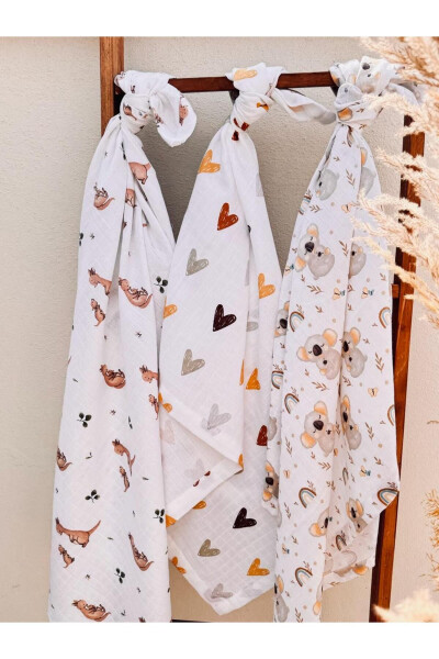 3'lü %100 Pamuklu Organik Müslin Bez Battaniye, Çok Amaçlı, 80x80 cm. , Yenidoğan baby-Bej 