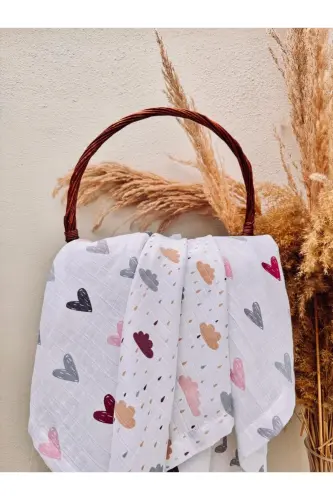 3'lü %100 Pamuklu Organik Müslin Bez Battaniye, Çok Amaçlı, 80x80 cm. , Yenidoğan baby-Beyaz - LULLABEE (1)