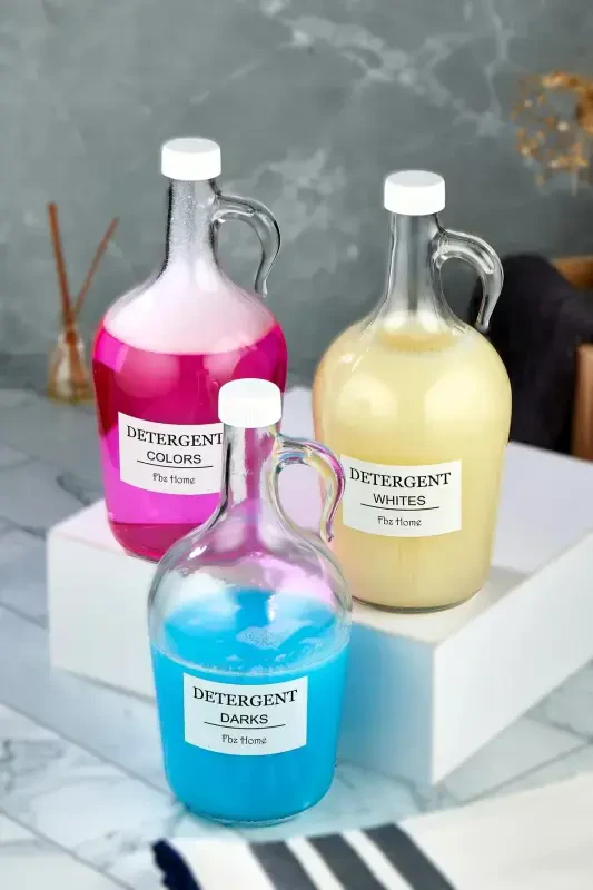 3'lü 1500 Ml Sıvı Deterjan Şişesi Etiketli Cam Galon Şişe 1.5 Litre - 1