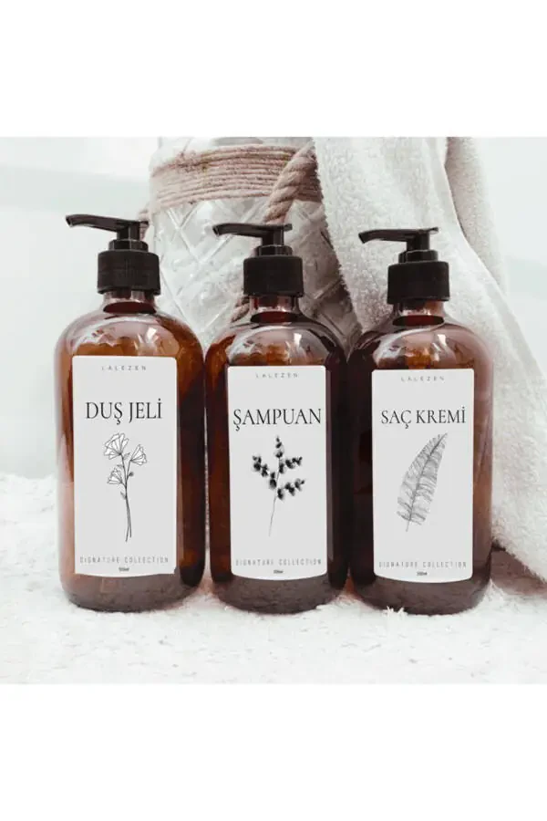 3lü Amber Cam Şişe Çiçekli Dusset Set 500ml Duş Je - 1