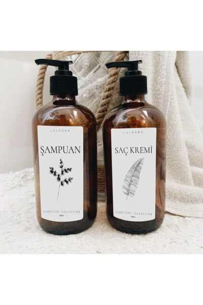 3lü Amber Cam Şişe Çiçekli Dusset Set 500ml Duş Jeli- Şampuan - Saç Kremi-siyah - LALEZEN HOME (1)