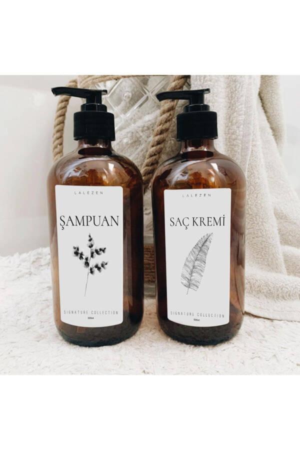 3lü Amber Cam Şişe Çiçekli Dusset Set 500ml Duş Jeli- Şampuan - Saç Kremi-siyah - 2