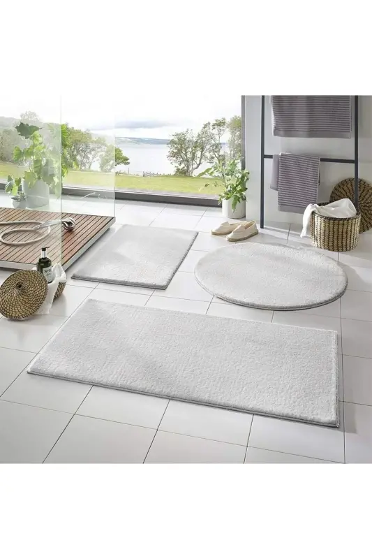 3'lü Banyo Paspası Halısı Peluş Halı Klozet Takımı 50x70--50x50--50x50(YUVARLAK) - beyaz1 - SARAR