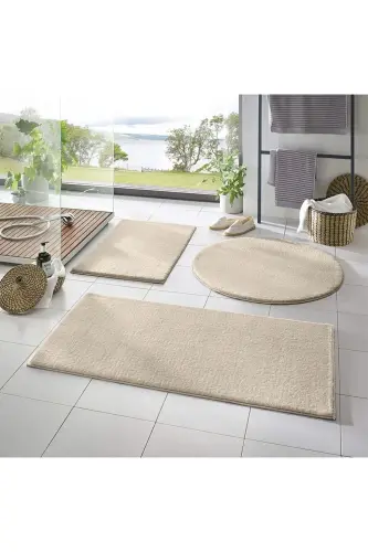3'lü Banyo Paspası Halısı Peluş Halı Klozet Takımı -- 50x70--50x50---50x50(yuvarlak) - bej1 