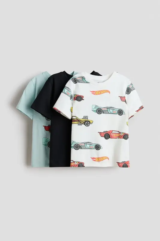 3'lü Baskılı Tişört-Beyaz/Hot Wheels - 1
