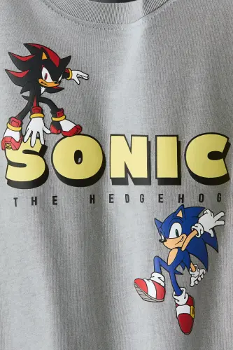 3'lü Baskılı Tişört - Gri/Kirpi Sonic - 3