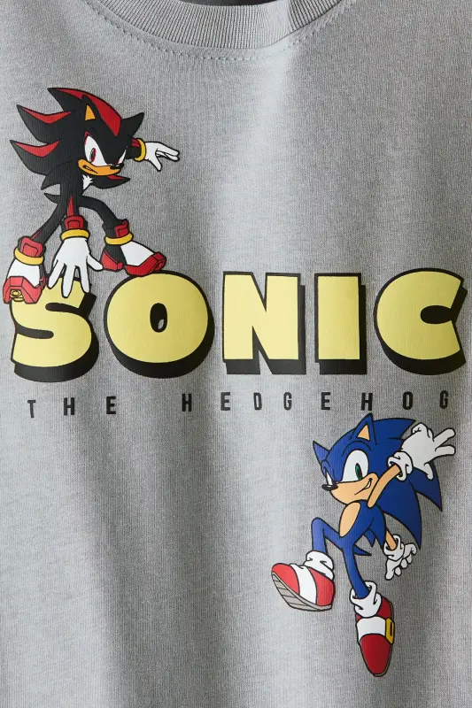 3'lü Baskılı Tişört - Gri/Kirpi Sonic - 3