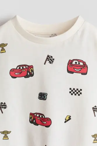 3'lü Baskılı Tişört - Kırmızı/Arabalar - H&M (1)