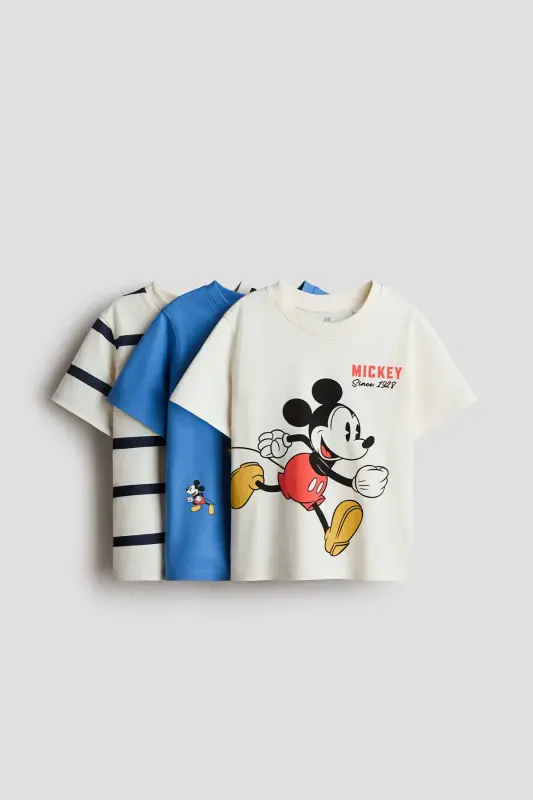 3'lü Baskılı Tişört-Krem/Mickey Mouse - H&M