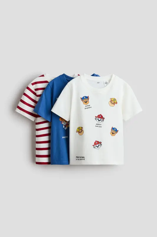 3'lü Baskılı Tişört-Krem/PAW Patrol - H&M