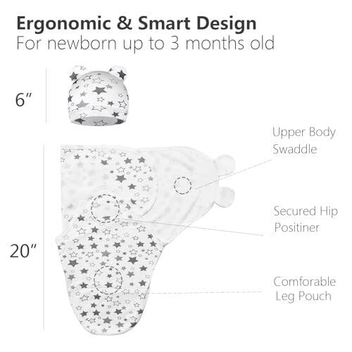 3'lü Bebek Swaddle Battaniyesi Şapka Seti 0-3 Aylık Yeni Doğanlar İçin Yumuşak Pamuklu Giyilebilir Bebek Erkek ve Kız (Gri) - 21