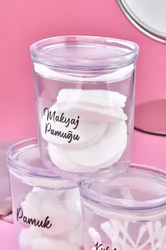 3'lü Damla Model Kulak Pamuğu & Pamuk & Makyaj Pamuğu Saklama Kutusu 400 Ml Pamukluk - 2