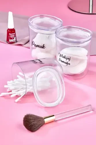 3'lü Damla Model Kulak Pamuğu & Pamuk & Makyaj Pamuğu Saklama Kutusu 400 Ml Pamukluk - 3