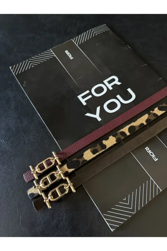 3'lü Gold Tokalı İnce Kemer, Pantolon Kemeri, Gömlek Kemeri, Ceket Kemeri-Kahve - 2