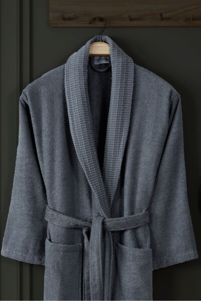 3'lü Havlulu Bornoz Seti %100 Pamuk | Kaliteli Bornoz Takımı | Yumuşaklık ve Emicilik-Antrasit - 3