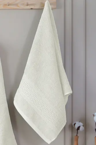 3'lü Havlulu Bornoz Seti %100 Pamuk | Kaliteli Bornoz Takımı | Yumuşaklık ve Emicilik-Ekru - 4