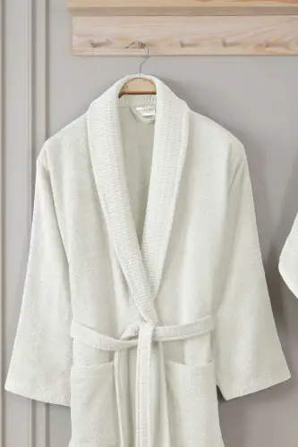 3'lü Havlulu Bornoz Seti %100 Pamuk | Kaliteli Bornoz Takımı | Yumuşaklık ve Emicilik-Ekru - MY CATHERINE (1)