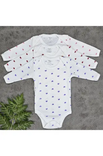 3lü Kalpli Uzun Kollu Çıtçıtlı Kız Bebek Body Uzun Kollu - Ekrukalplii - 2