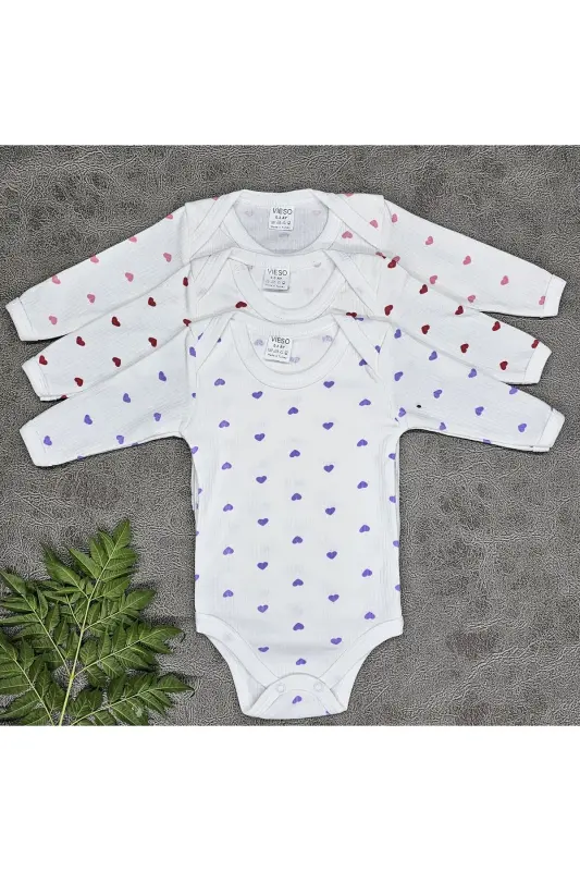 3lü Kalpli Uzun Kollu Çıtçıtlı Kız Bebek Body Uzun Kollu - Ekrukalplii - 2