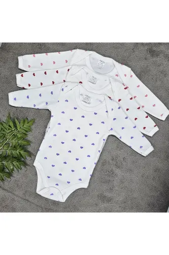 3lü Kalpli Uzun Kollu Çıtçıtlı Kız Bebek Body Uzun Kollu - Ekrukalplii - 5