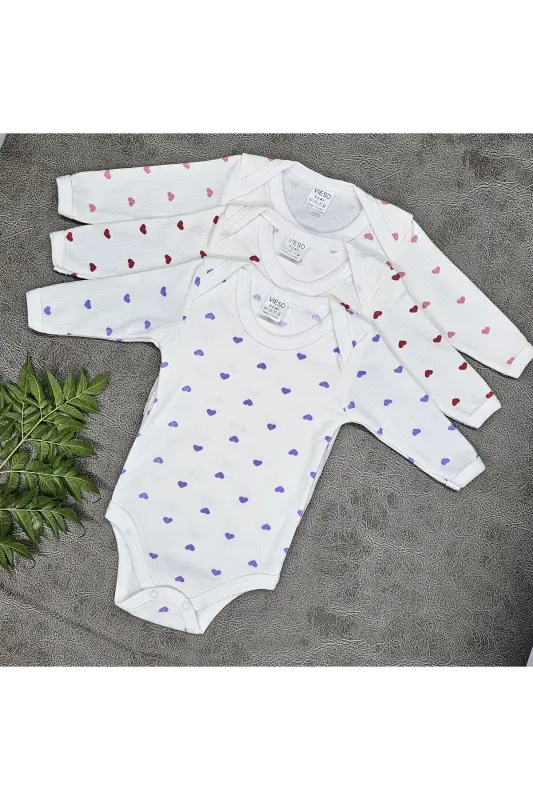 3lü Kalpli Uzun Kollu Çıtçıtlı Kız Bebek Body Uzun Kollu - Ekrukalplii - 5