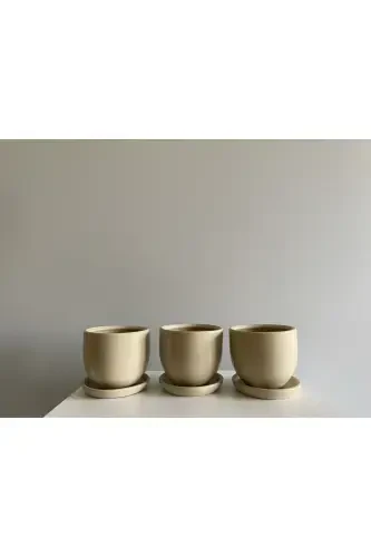 3'lü Mini Saksı Seti 10cmx12cm Taş Renk-Taş - 2