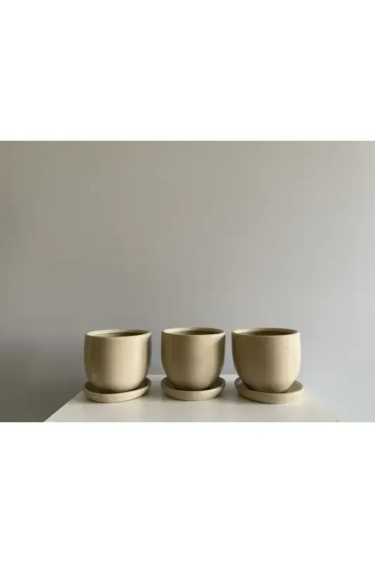 3'lü Mini Saksı Seti 10cmx12cm Taş Renk-Taş - 2