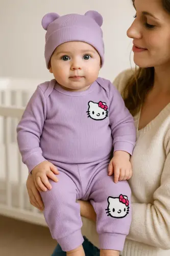 3'lü Nakışlı Pamuk Kız Bebek Body Takım-Morlila3lükız - 2