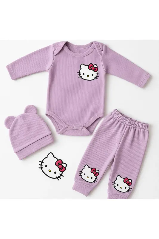 3'lü Nakışlı Pamuk Kız Bebek Body Takım-Morlila3lükız - 4