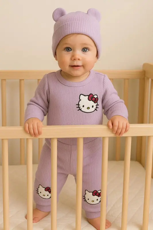 3'lü Nakışlı Pamuk Kız Bebek Body Takım-Morlila3lükız - 3