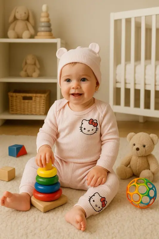 3'lü Nakışlı Pamuk Kız Bebek Body Takım-Pembe3lükız - 2