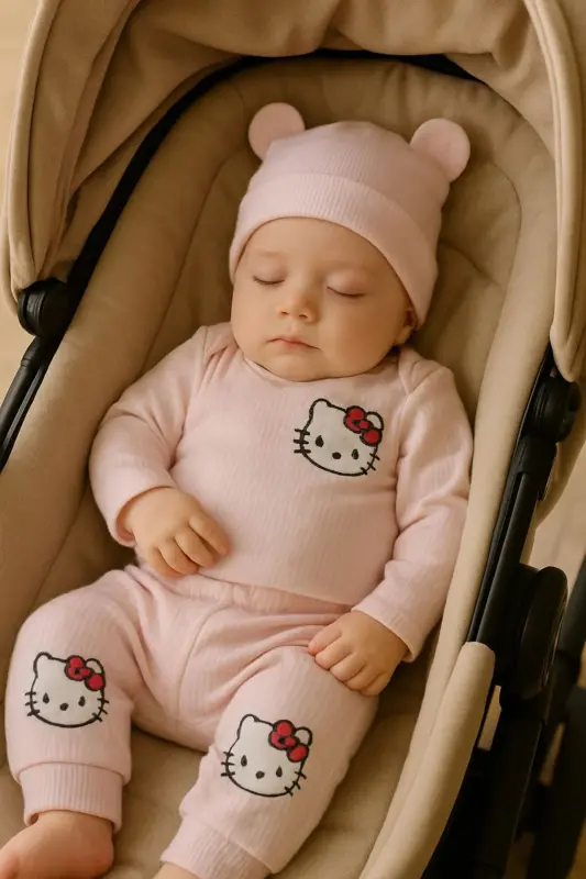 3'lü Nakışlı Pamuk Kız Bebek Body Takım-Pembe3lükız - 4