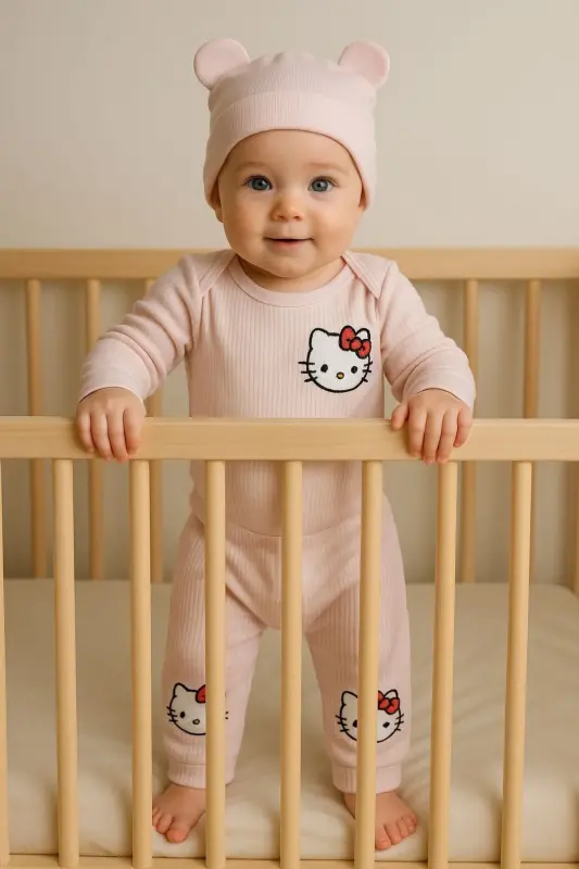 3'lü Nakışlı Pamuk Kız Bebek Body Takım-Pembe3lükız - 1