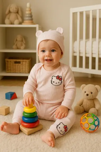 3'lü Nakışlı Pamuk Kız Bebek Body Takım-Pembe3lükız - 2