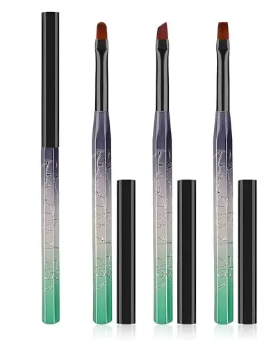 3PCS Nail Polish Clean Up Brush, Round&Falt&Angled Acetone Resistant Nail Brush for OPI Nail Polish Remover, Fingernail Cleaning Brushes at Home Nail Art and Designs(Gilded Green) - 1