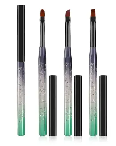 3PCS Nail Polish Clean Up Brush, Round&Falt&Angled Acetone Resistant Nail Brush for OPI Nail Polish Remover, Fingernail Cleaning Brushes at Home Nail Art and Designs(Gilded Green) - AMILHITON