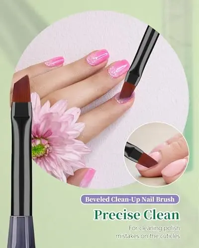 3PCS Nail Polish Clean Up Brush, Round&Falt&Angled Acetone Resistant Nail Brush for OPI Nail Polish Remover, Fingernail Cleaning Brushes at Home Nail Art and Designs(Gilded Green) - 5