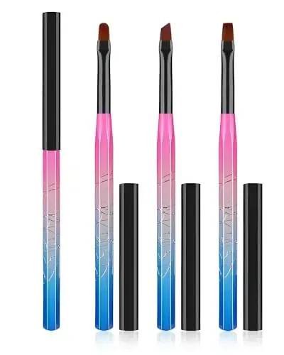 3PCS Nail Polish Clean Up Brush, Round&Falt&Angled Acetone Resistant Nail Brush for OPI Nail Polish Remover, Fingernail Cleaning Brushes at Home Nail Art and Designs(Gilded Pink Blue) - 1