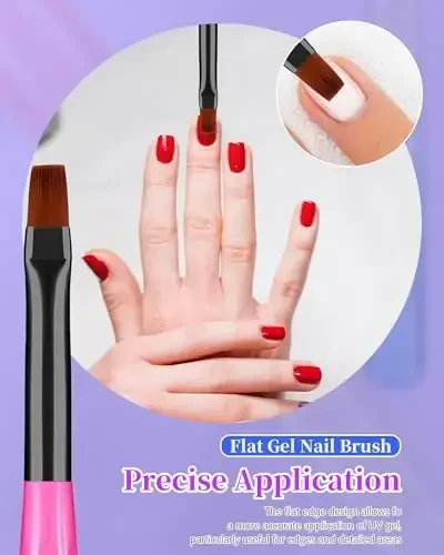 3PCS Nail Polish Clean Up Brush, Round&Falt&Angled Acetone Resistant Nail Brush for OPI Nail Polish Remover, Fingernail Cleaning Brushes at Home Nail Art and Designs(Gilded Pink Blue) - 3