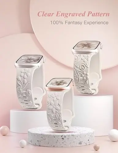 3 Pack 3D Floral Bands Compatible with Apple Watch Bands 38/40/41/42/44/45/46/49mm Women, Engraved Soft Silicone Flower Dressy Straps for iWatch Series 11/10/9/8/7/6/5/4/SE Ultra 3/2/1 - 4